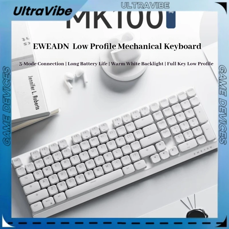 

Eweadn Mk100 Низкопрофильная механическая клавиатура Беспроводная Bluetooth Трехрежимная бесшумная ультратонкая портативная женская офисная игровая клавиатура