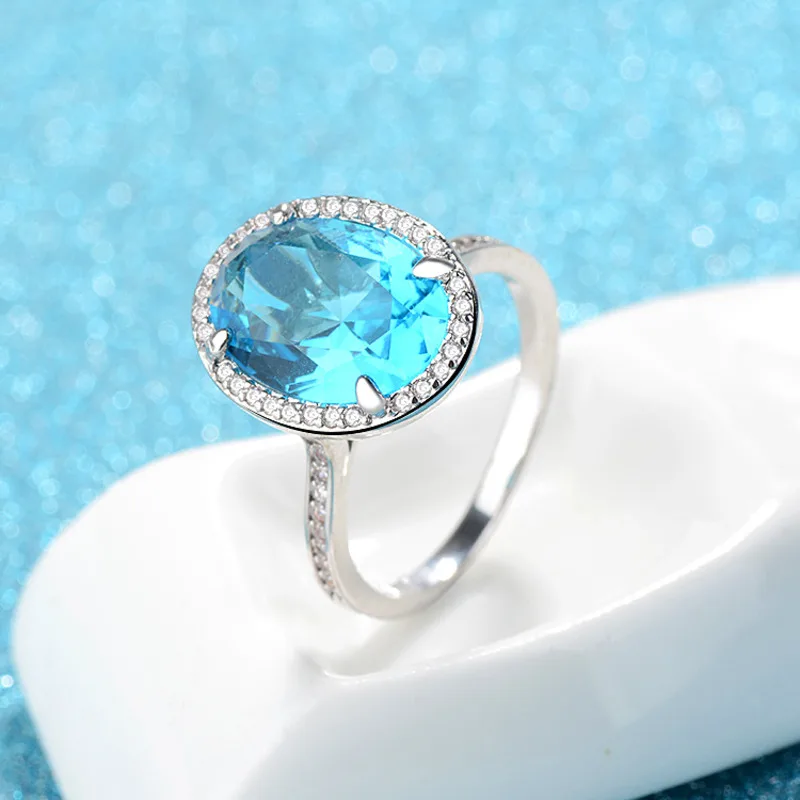 Cellacity Temperament Aquamarine Ring for Women Trendy Silver  Jewelry Oval shaped Gemstones Sea Blue Wedding Accessories