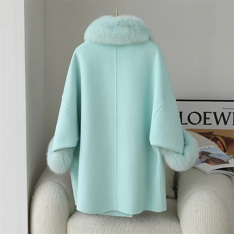 Frauen Luxus Winter Wolle Pelz Mantel Jacke Femal Fox Pelz Kragen Mäntel Dame lange über Größe Parka Graben ct2135