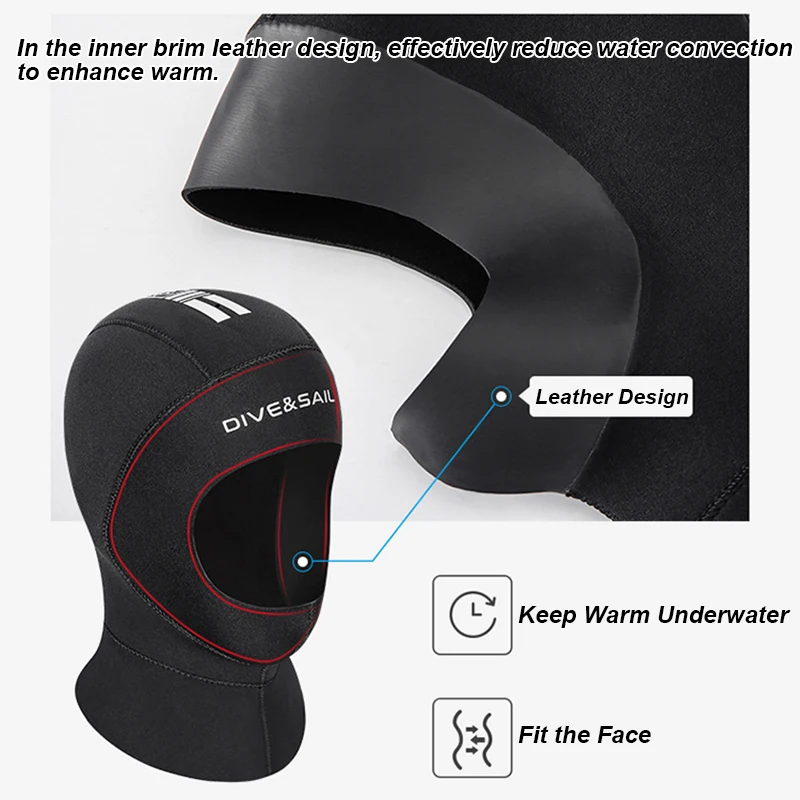 Unisex 3mm Neoprene Diving Hat Winter Coldproof Wetsuits Head Cover Professional Antiskid Sunproof Swimming Cap for Water Sports