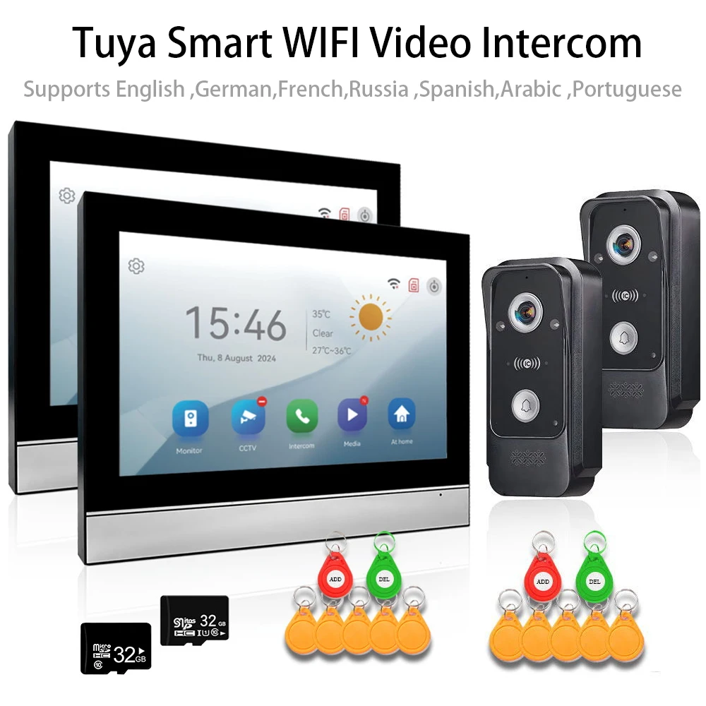 Smart WiFi Video Intercom com Alarme CCTV, Touch Monitor, 7 "Video Intercom, 1080P Video Door Phone, Câmera Campainha, Cartão de Controle de Acesso