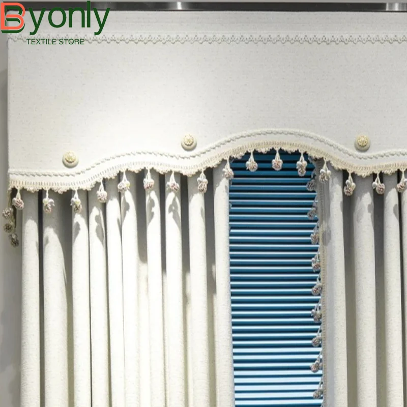 New High-end Cream Cotton Linen Lace Splicing Thickened Curtains for Living Room Bedroom French Window Customized Products