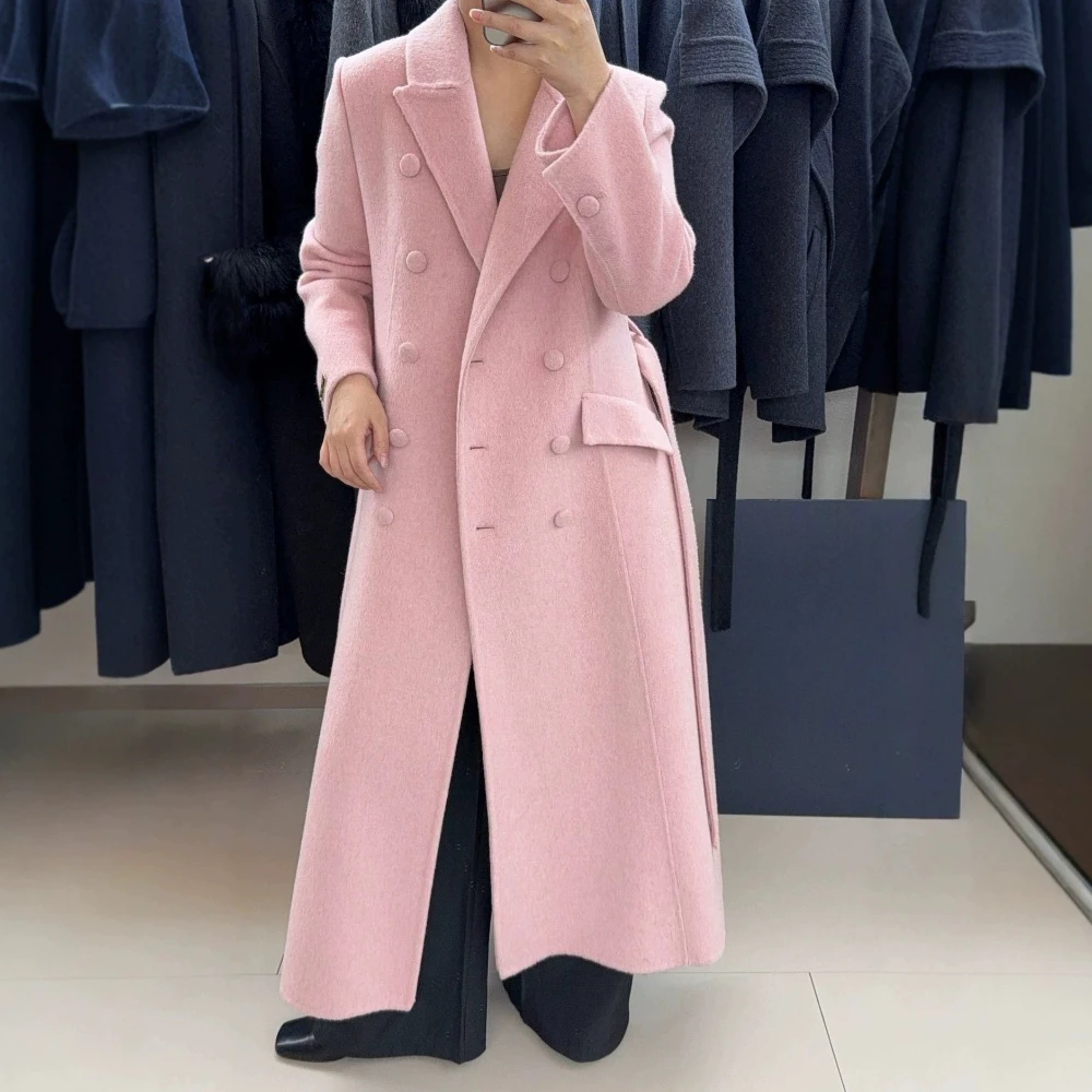 OFTBUY Women's Long Wool Coat Double Breasted Belted Waist Woolen Clothing Female Winter Warm Elegant Trench Style Outerwear