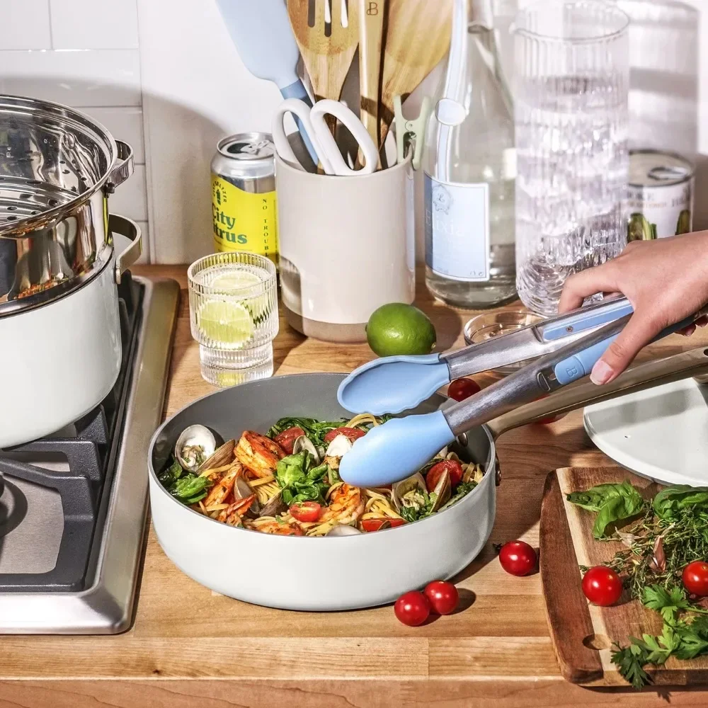 Beautiful 20pc Ceramic Non-Stick Cookware Set, White Icing by Drew Barrymore