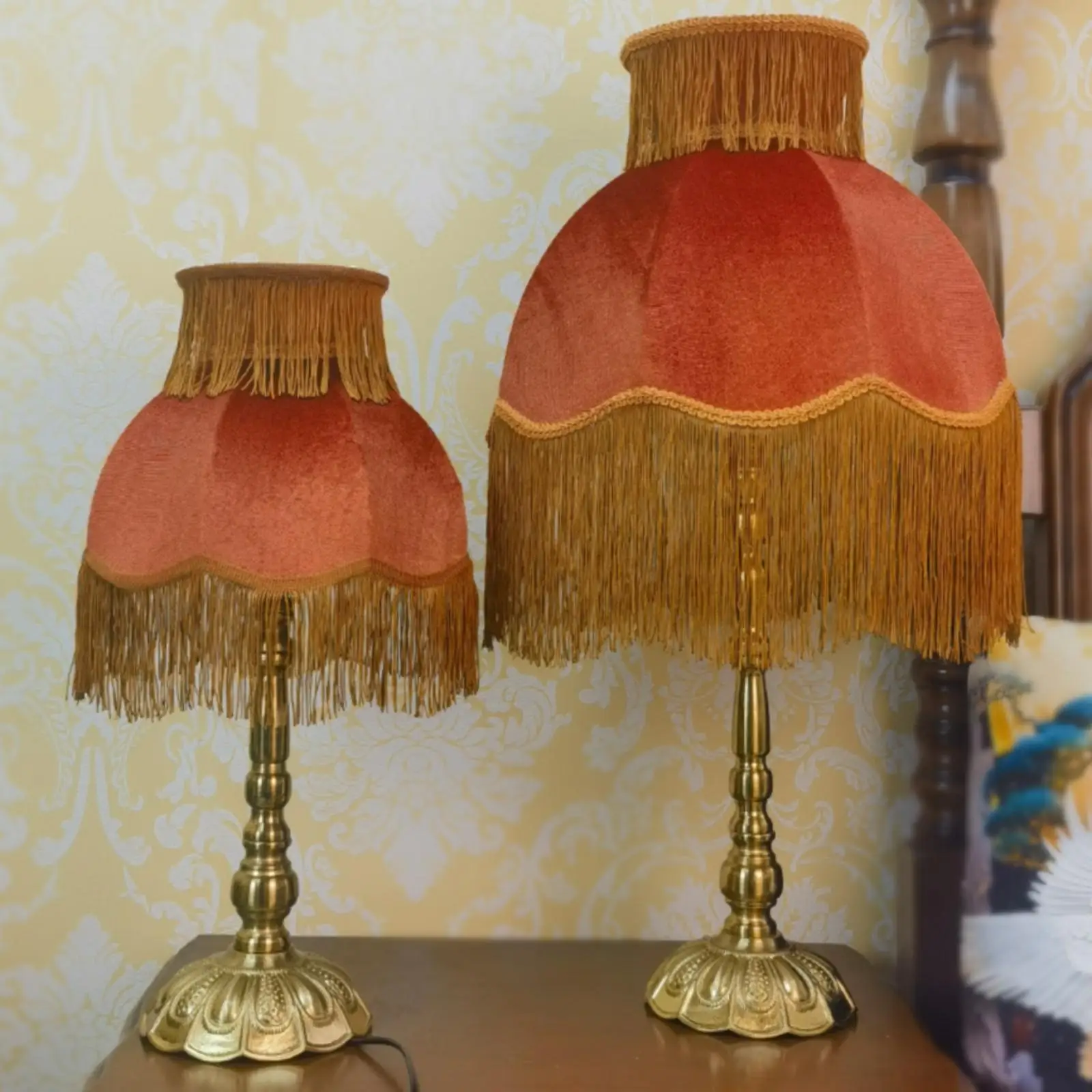 Lamp with Fringe Trim Elegant Vintage Table Lamp Traditional for Bedroom, Living Room, Reading Corner