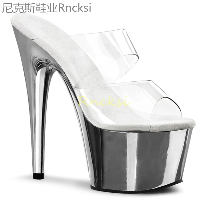 17cm Transparent high-heeled shoes female sexy fishmouth buckle fashion sandals new thin heel toe leakage sandals