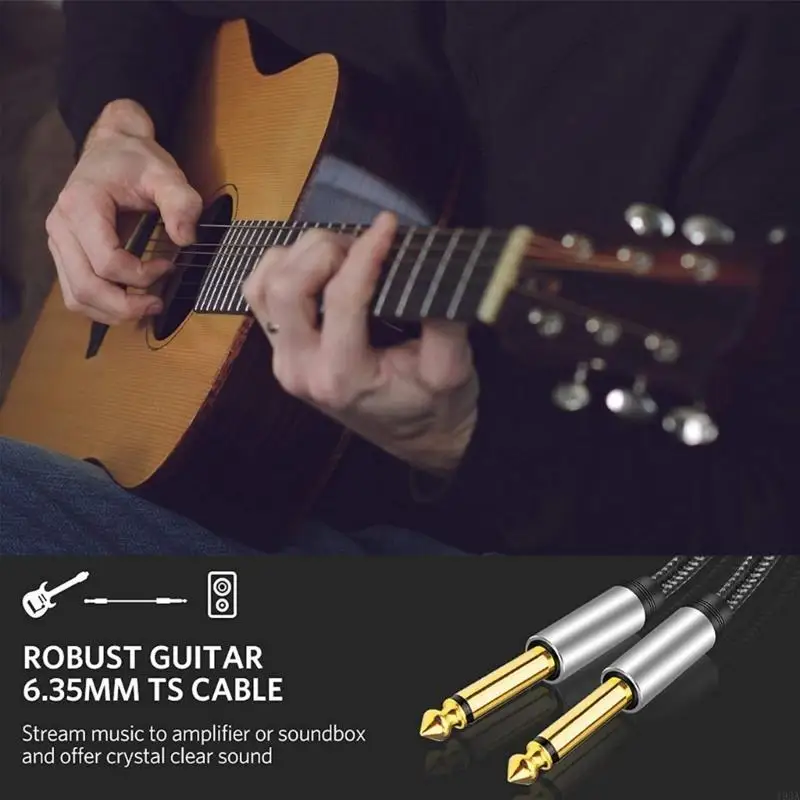 193A Guitar Instrument Cable 1/4 Inch to 1/4 inch TS Straight Male to Male 6.35mm Mono with Alloy Connector and Braid