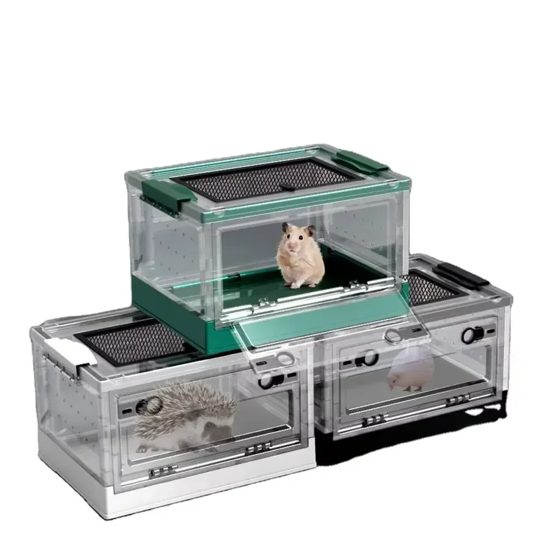 Portable Breathable Foldable Hamster Cage Hedgehog House Reptile Plastic Feeding Box Gecko Snake Plastic Tray