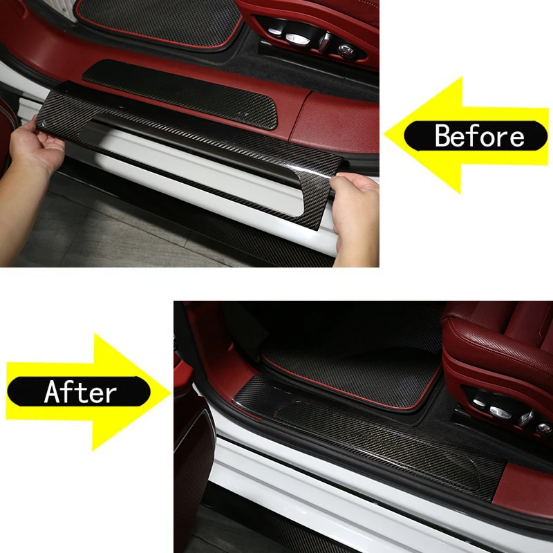 For Porsche Panamera 971 2017-2023 Real Carbon Fiber Threshold Strip Modified Dedicated Welcome Pedal Decoration Car Accessories