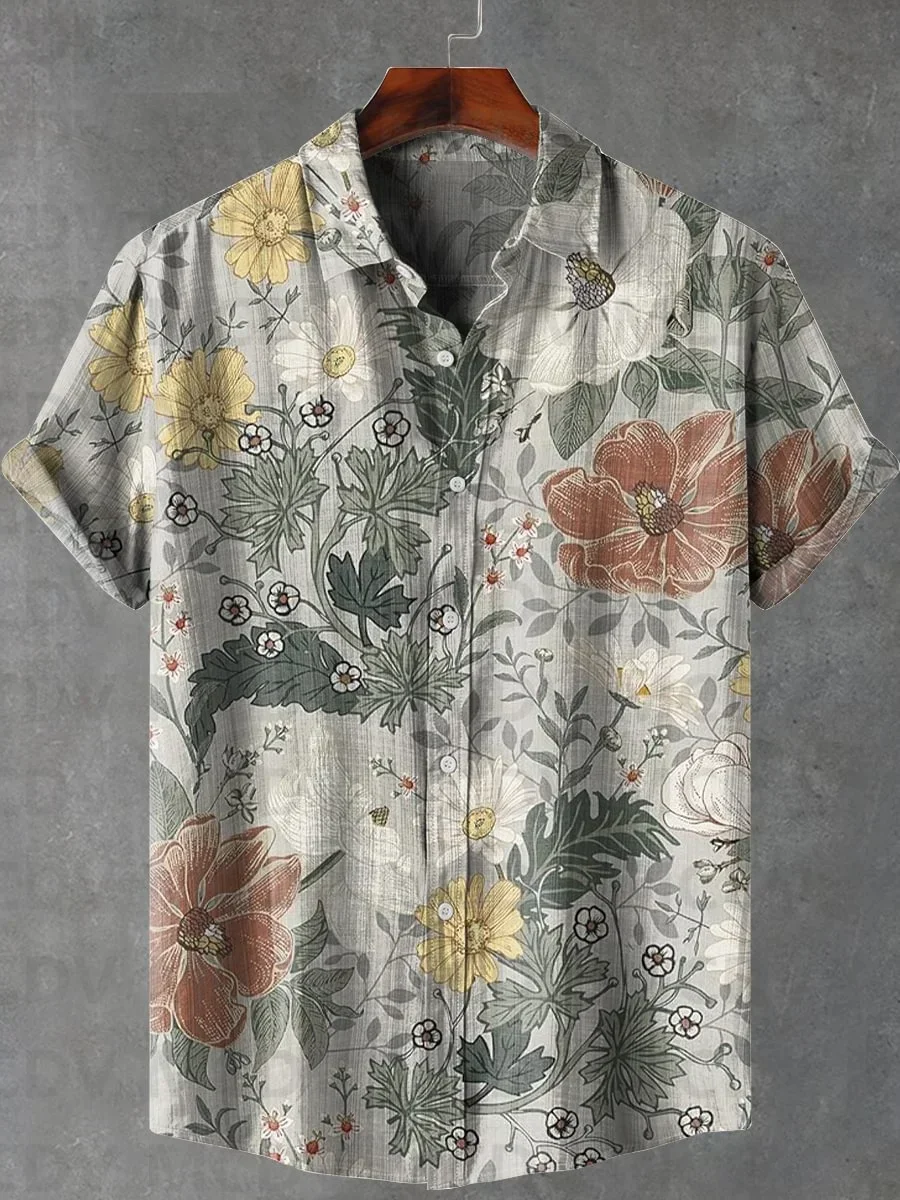 الرجال والنساء الزهور الاستوائية مصنع الفن طباعة طية صدر السترة قميص عارضة ، قمصان هاواي الصيف