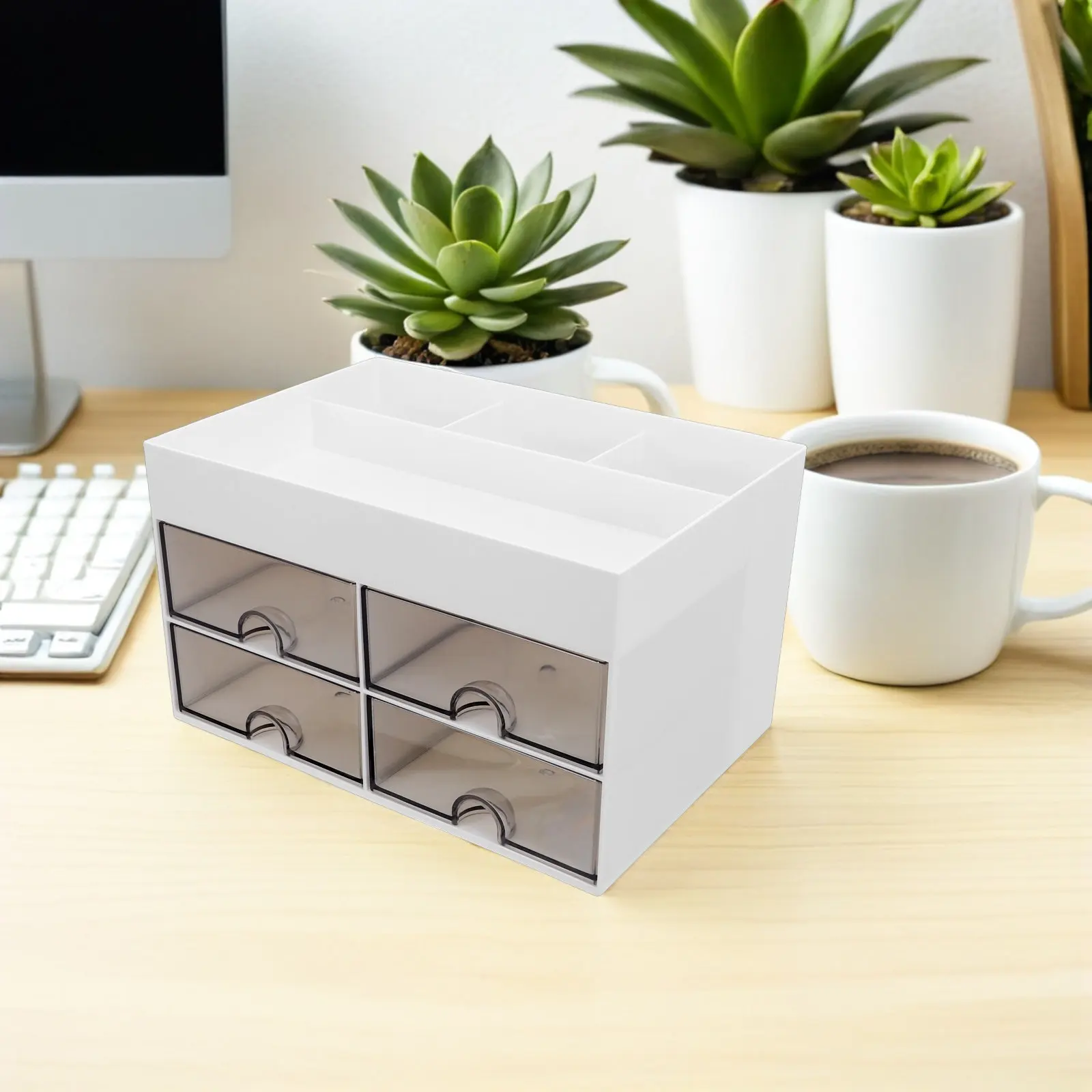 Plastic Desktop Storage Box Office Multifunctional Pen Pencil Organizer Multi-Compartment Compact Desk Organizer