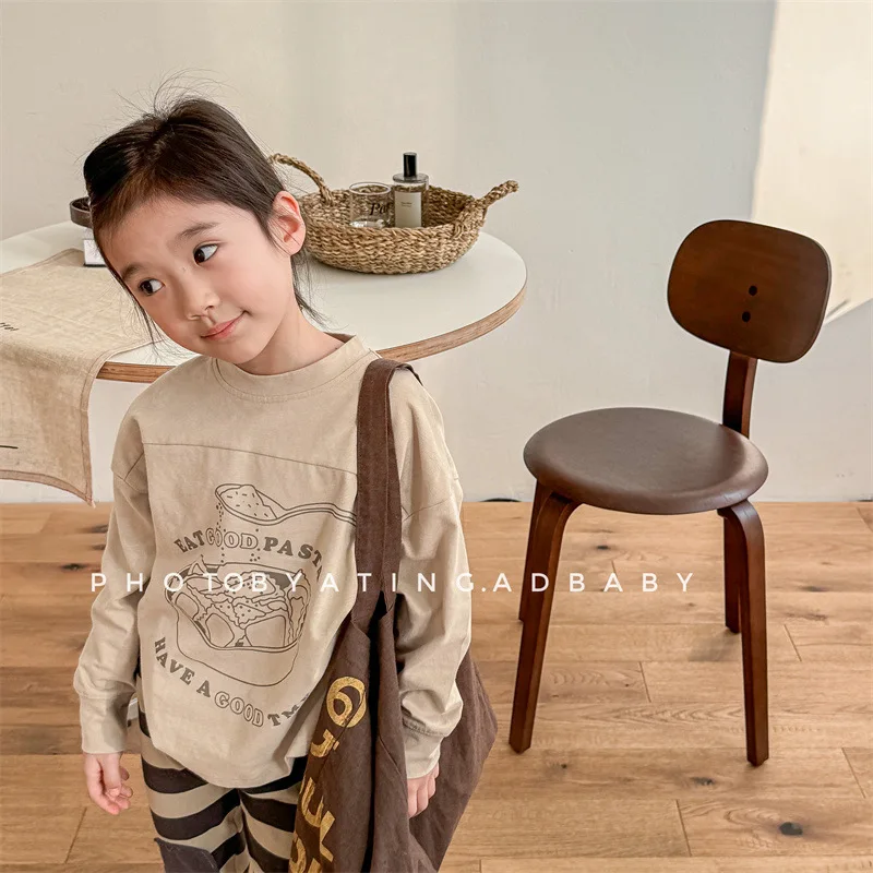 

Kid Top 2024 Autumn Children New Children Korean Style Autumn Long-sleeved T-shirt Baby Boys and Girls Hoodie Base Shirt