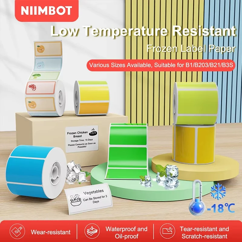 

NIIMBOT термопринтер для кухни, замороженная этикетка, устойчивая бумага для водонепроницаемой, устойчивой к маслам, устойчивой к разрыву, рулон наклеек для B1 B21 B203
