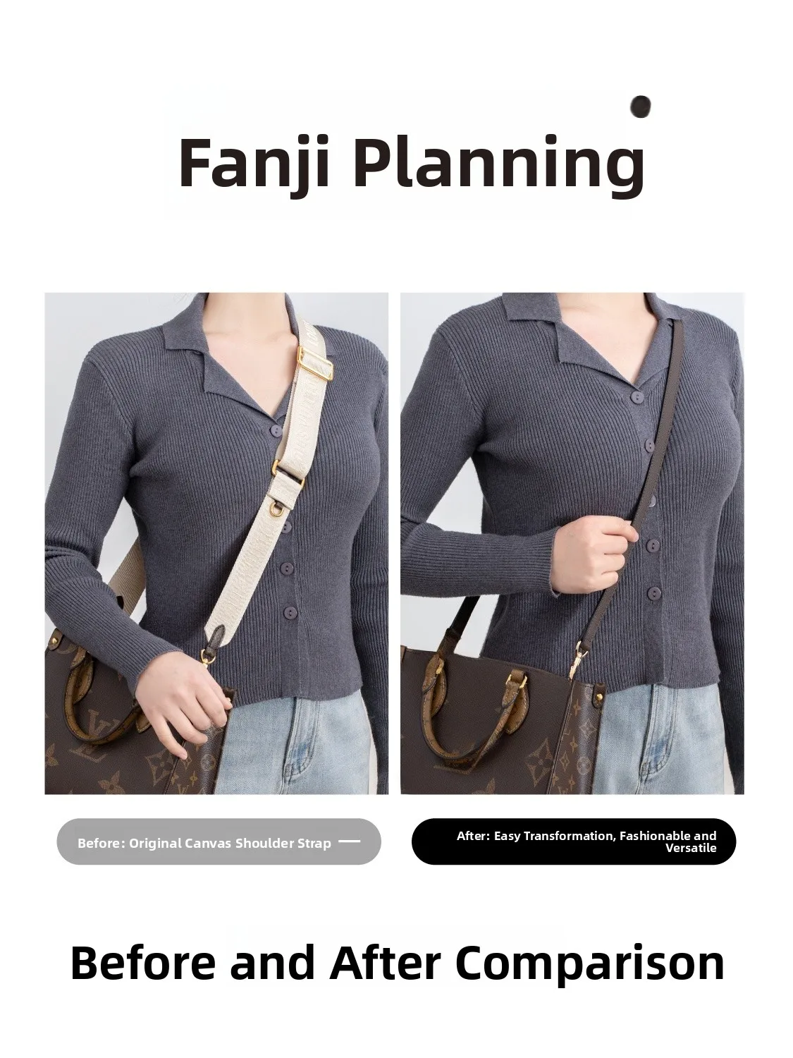 Small Size Leather Crossbody Shoulder Strap BB Modification Bag Accessories Suitable for Vanji Planning Lv Onthego Bag