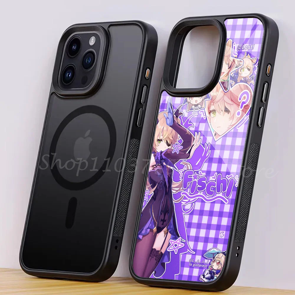 Anime Genshin Impact Fischl Phone Case For IPhone 15 14 13 Pro Max 11 Mini Alex Mirror For Magsafe Wireless Charging Cover