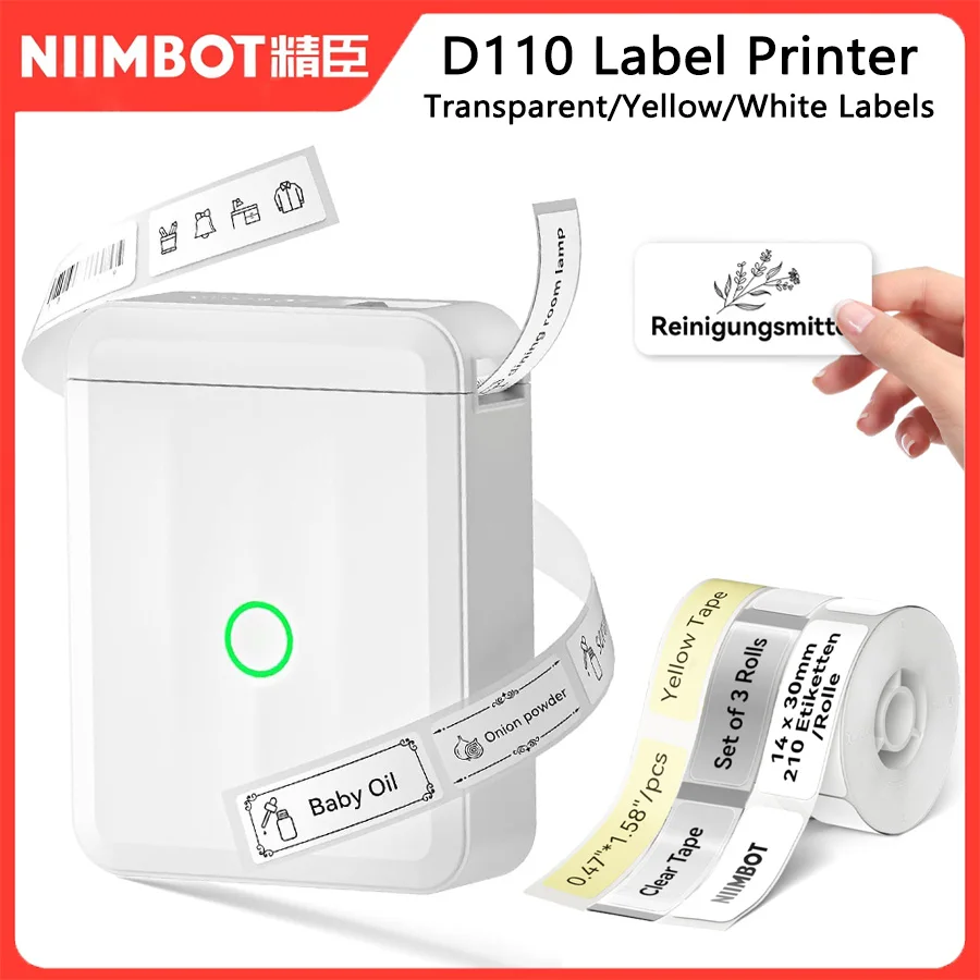 

Niimbot D110 Printer Thermal Printer White/Yellow/Transprent Label Self-Adhesive Sticker Printer For Office/Home/Kitchen/School