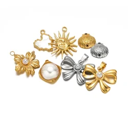5pcs Stainless Steel Gold Bowknot Pendants Enamel Shell Charms DIY Jewelry Supplies Children Necklace Earrings Making Findings