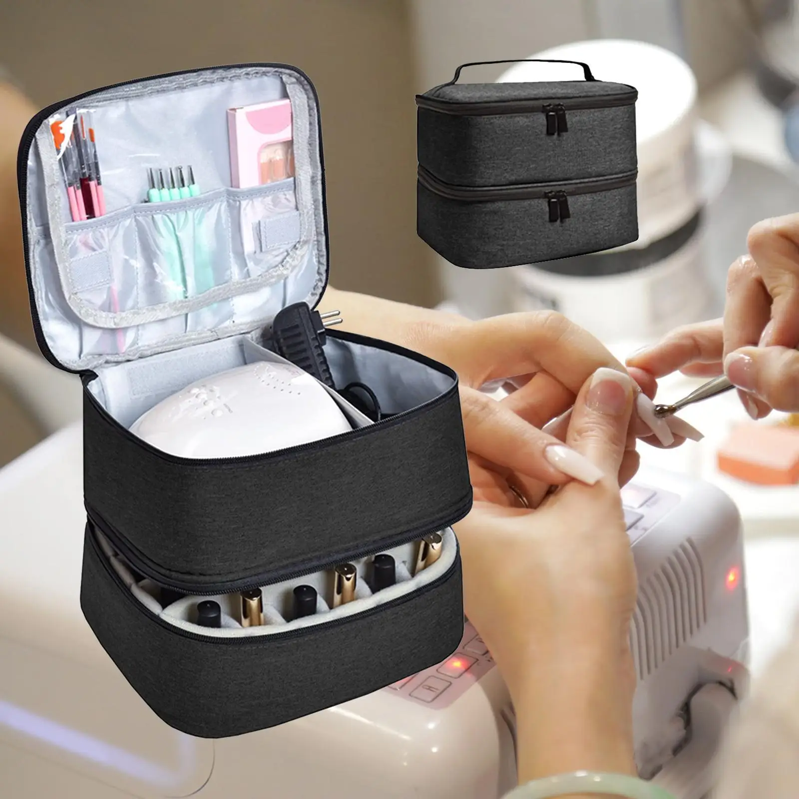 Double Layer Nail Polish Storage Bag Organizer Portable Makeup Bag