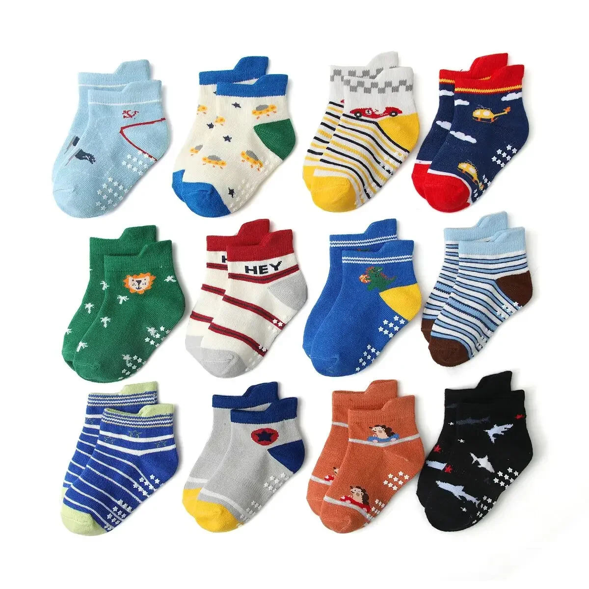 

12pairs/lot Children Socks Cotton Baby Floor Socks Boy Non-Slip Baby Socks 1-5 Years