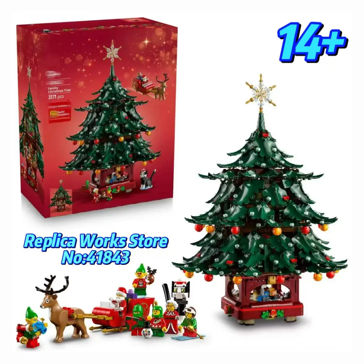 41843 Renne, Arbre de Noël, Ensemble Père Noël, Cadeaux de Noël, Cadeaux d’anniversaire