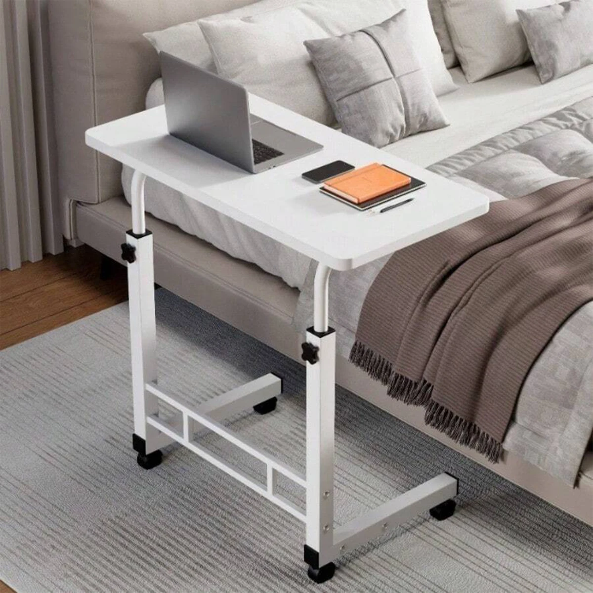 Mesa Portátil con Función de Escritorio Elevable, Altura Ajustable, 60x40cm, para Trabajar, Comer y Manualidades, Mesa Auxiliar con Ruedas