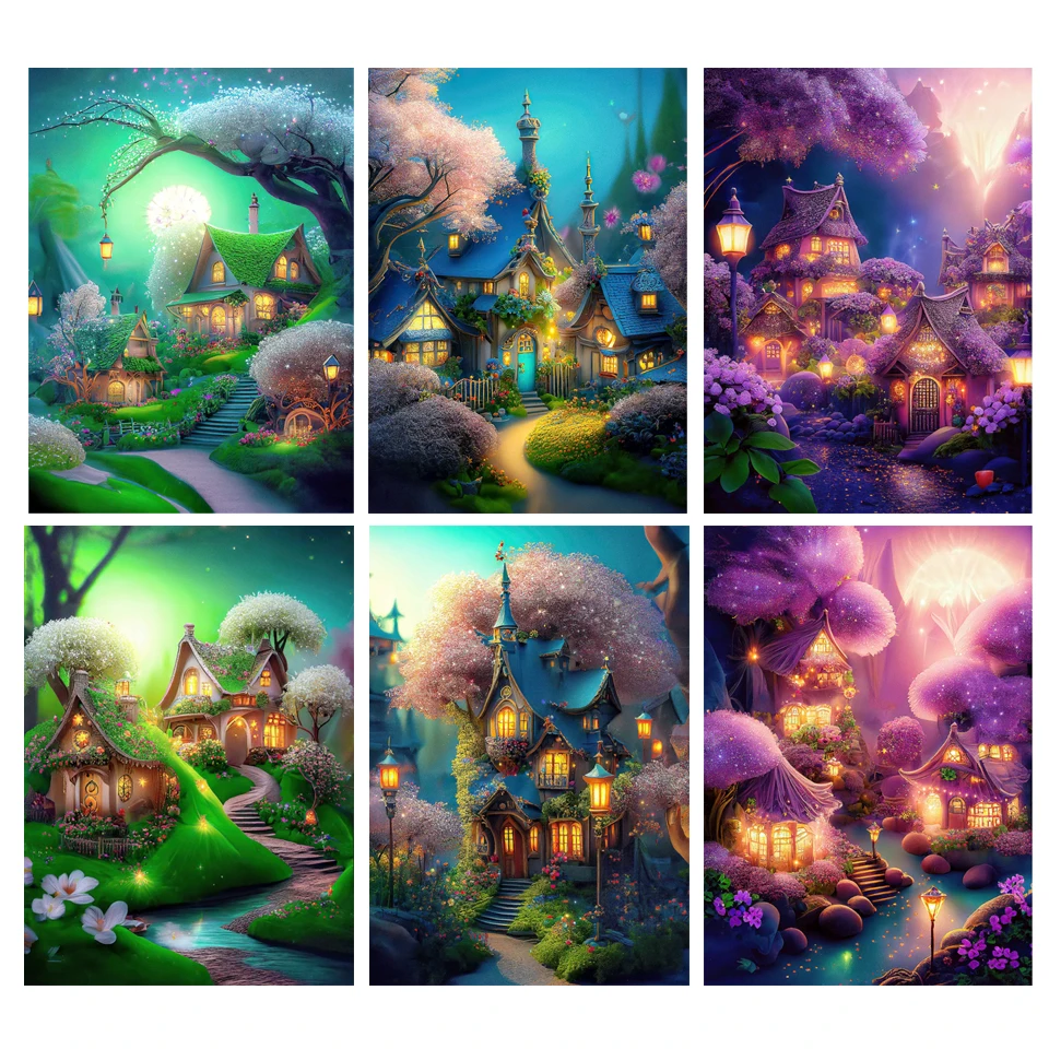 5D Diy Diamond Painting Magic Fairy Tale House Full Rhinestones Embroidery Mosaic Cross Stitch Kits Home Decor New Arrivals 2023