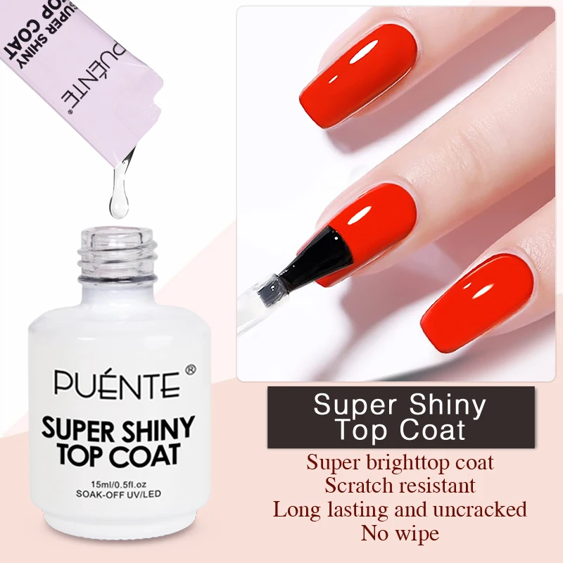 PUENTE 10ML Base Top Coat Refill Gel Nagellak No-Wipe Transparante Glanzende Top Gel Voor Manicure Losweken semi-permanente Vernis