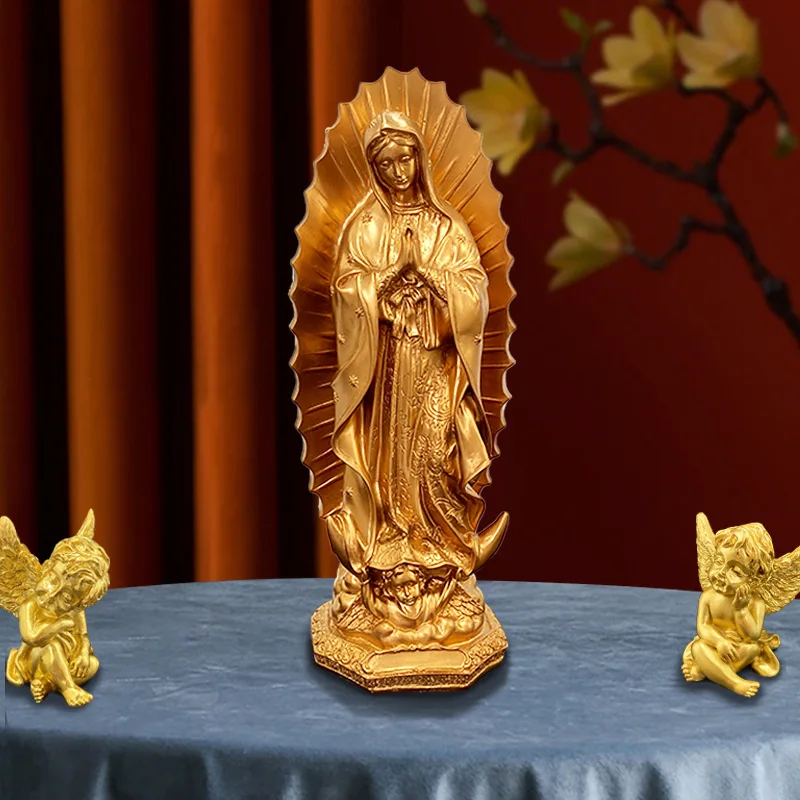 12-Zoll-Mexikanische Jungfrau-Maria-Figur, katholische gesegnete Mutter Guadalupe, Skulptur aus Kunstharz, religiöse Statue, Heimdekoration – Detail 10