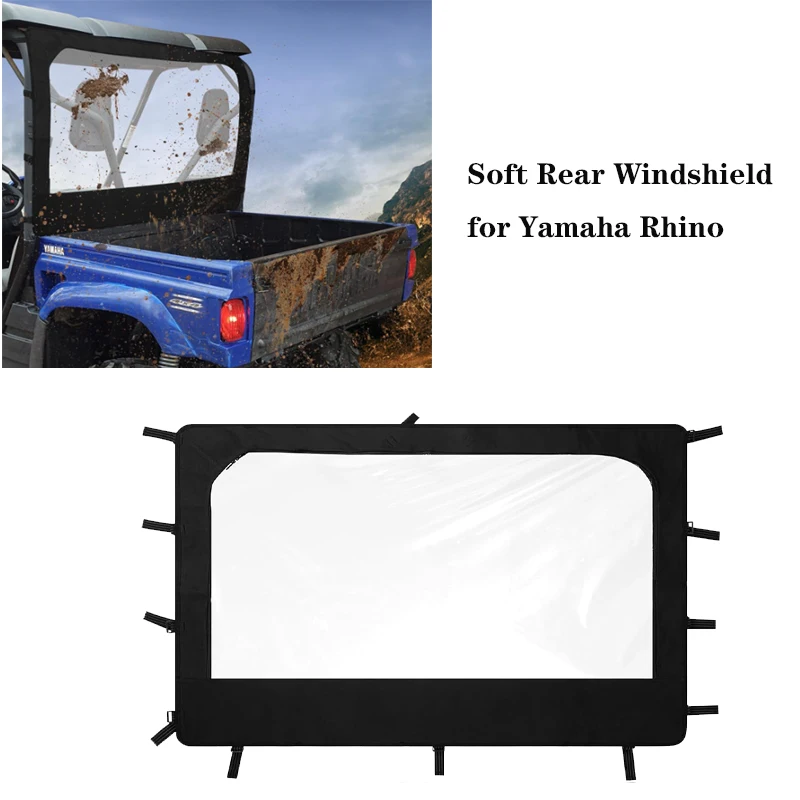 

UTVs — ветровое стекло из ПВХ с отличной видимостью, водонепроницаемое мягкое заднее лобовое стекло для Yamaha Rhino & Massimo (черное с молнией)