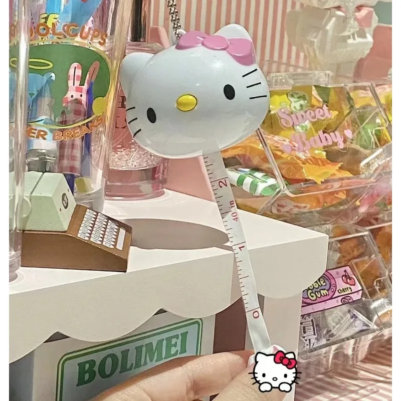 Sanrio Hello Kitty Cartoon Self-Telescoping Tape Measure Cute Kt Cat Meter Ruler Mini Pendant Soft Measuring Tape Straight Ruler