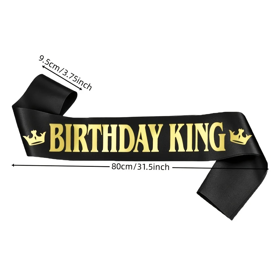 1 Stück Goldfolie Schwarze Satin Geburtstags-Königsschärpe, Banner für Männer & Jungen, Lustige Party-Dekoration, Zubehör, Geschenk – Detail 3