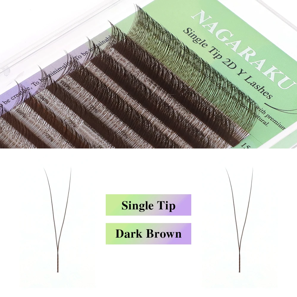 NAGARAKU Dunkelbraune Einzelspitze Schmale 2D Y-Form Handgewebte Premium Weiche Leichte Natürliche Wimpernverlängerung Netzgewebe Kreuzwimpern – Detail 3