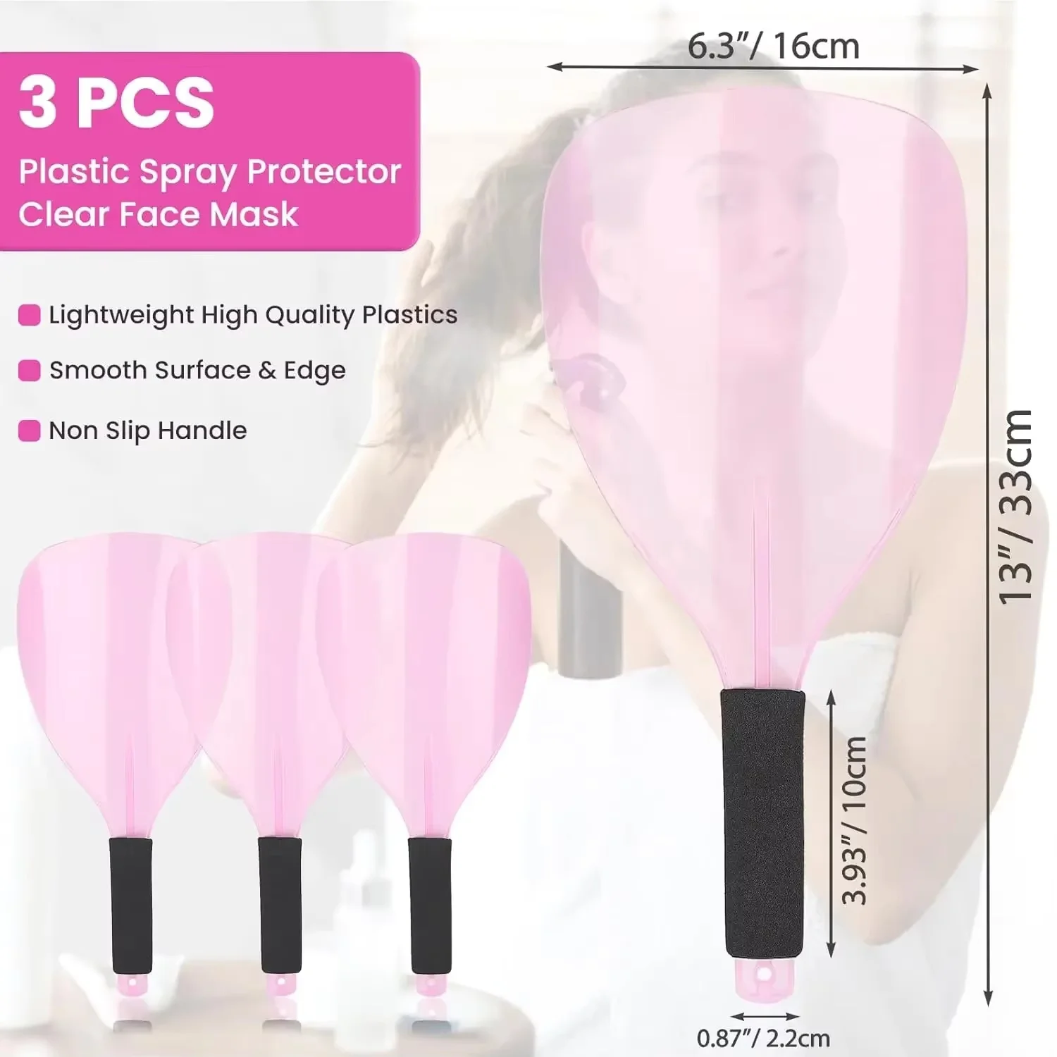 3pcs Plastic Salon Haircut Face Shield Protector Mask with Sponge Handle Reusable Cover Makeup Hair Styling Tools Barber