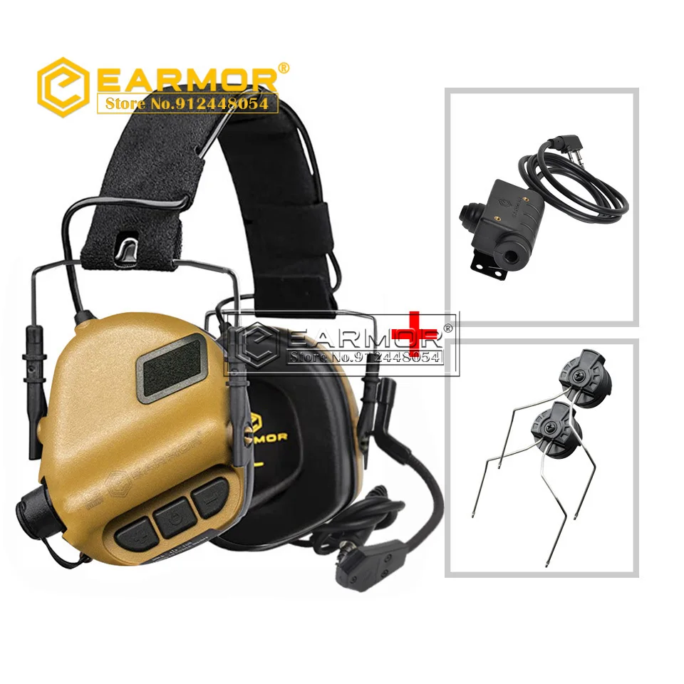 

EARMOR M32 Tactical Headset & M51 Kenwood PTT Adapter & ARC Rail Adapter Set for Radio Communication Shooting Noise Clearance