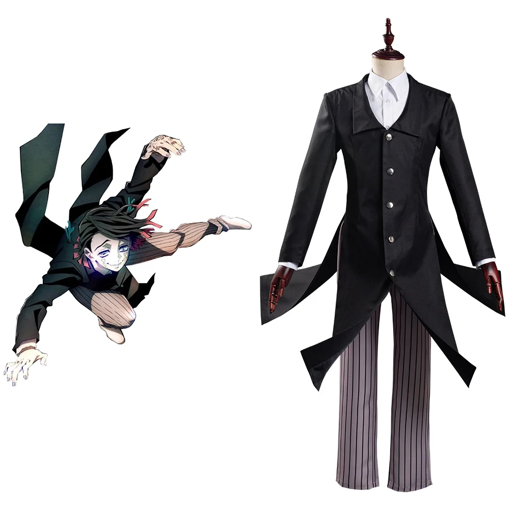 Anime Dämon Slayer Cosplay Kimetsu keine Yaiba Enmu Kostüm Schwarze Uniform Anzug Halloween Karneval Outfits