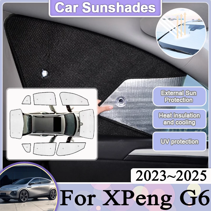 

For XPeng G6 2025 2023 2024 Accesories Car Full Covers Sun Visors Car Parasol Black Sliver Anti-UV Window Visor Auto Accessories