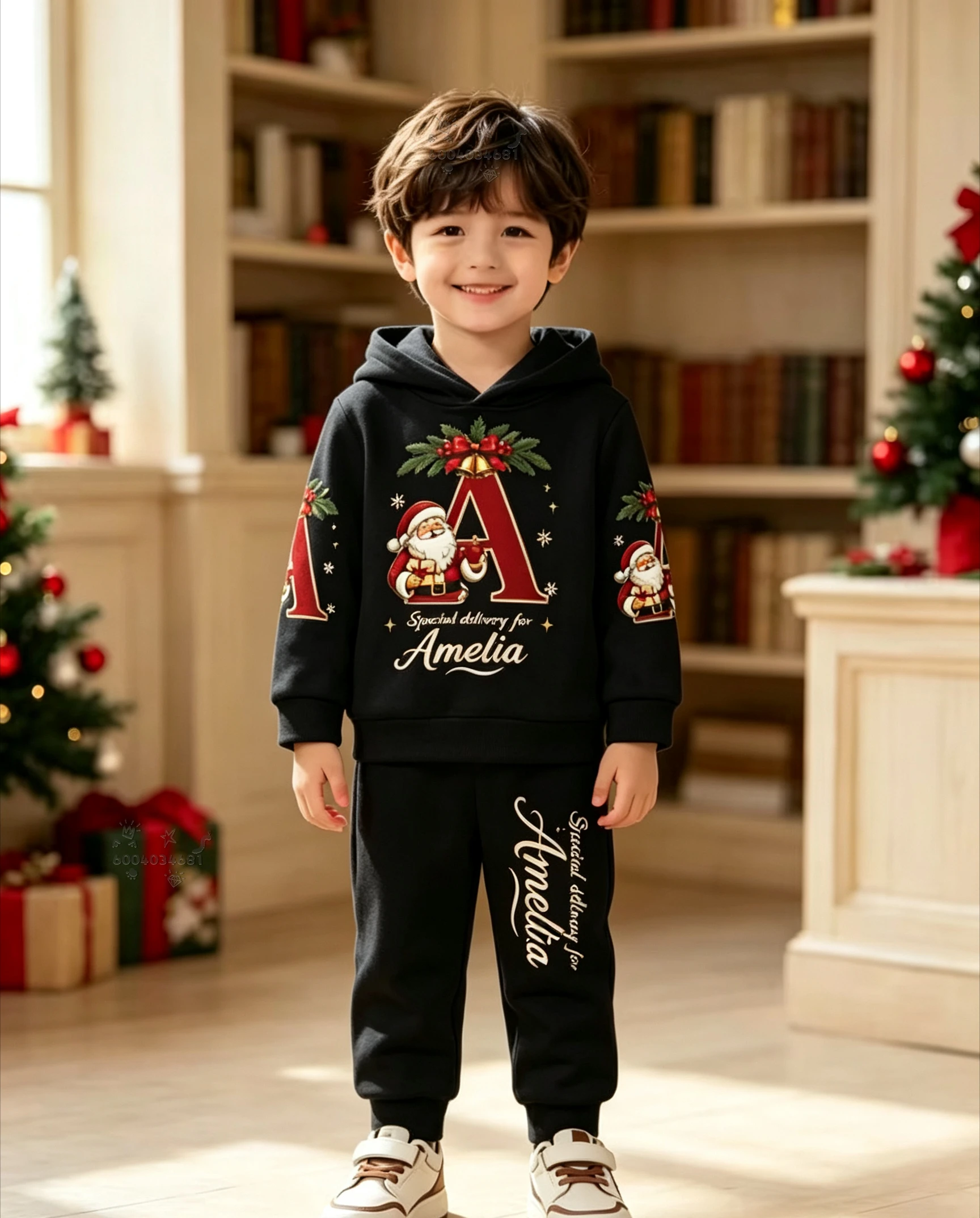 Christmas Children 2‑Piece Tracksuit Cute Santa Letter Print Hoodie And Sweatpants Casual Kids Clothing Set