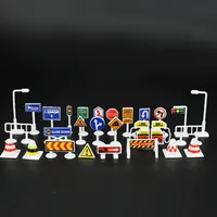 28pcs English Road Sign Mini Traffic Signs Road Light Block Car Toy Children Safety Kids Playmat Traffic Sign RC Toy For Gift