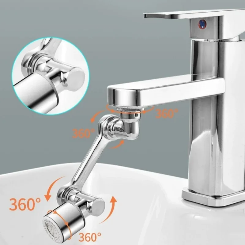 1080 Degree Rotatable Multifunctional Water Tap Bubbler Extender Two Modes Of Water Flow Faucet Robotic Arm Bathroom Accessories