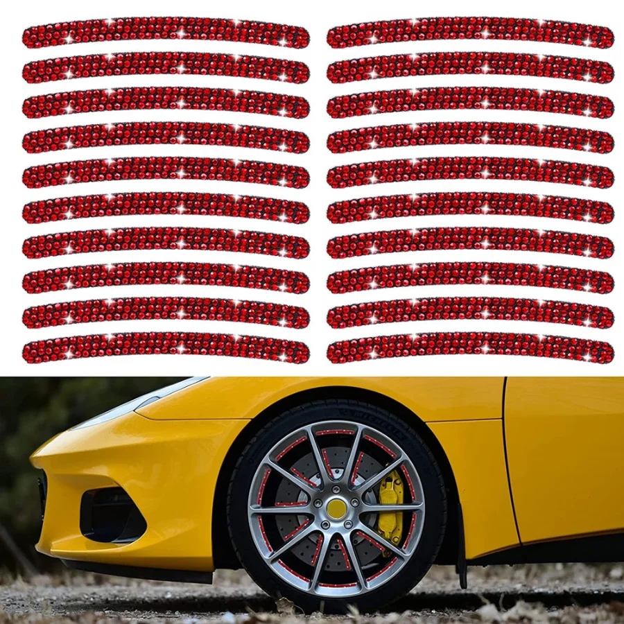 

20Pcs Bling Rhinestone Car Tire Rim Sticker Auto Decorative Sticker Safety Warning Stripes Car Wheel Hub Decor for Women