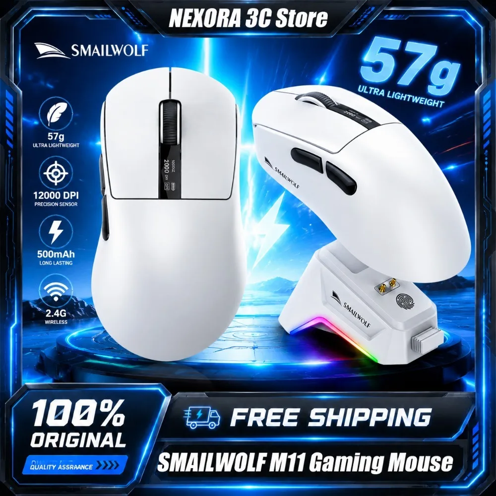 SMAILWOLF M6 Bluetooth Wireless Mouse RGB Magnetic Charging Base Tir-Mode PAW3311 Lightweight Office Game Gifts