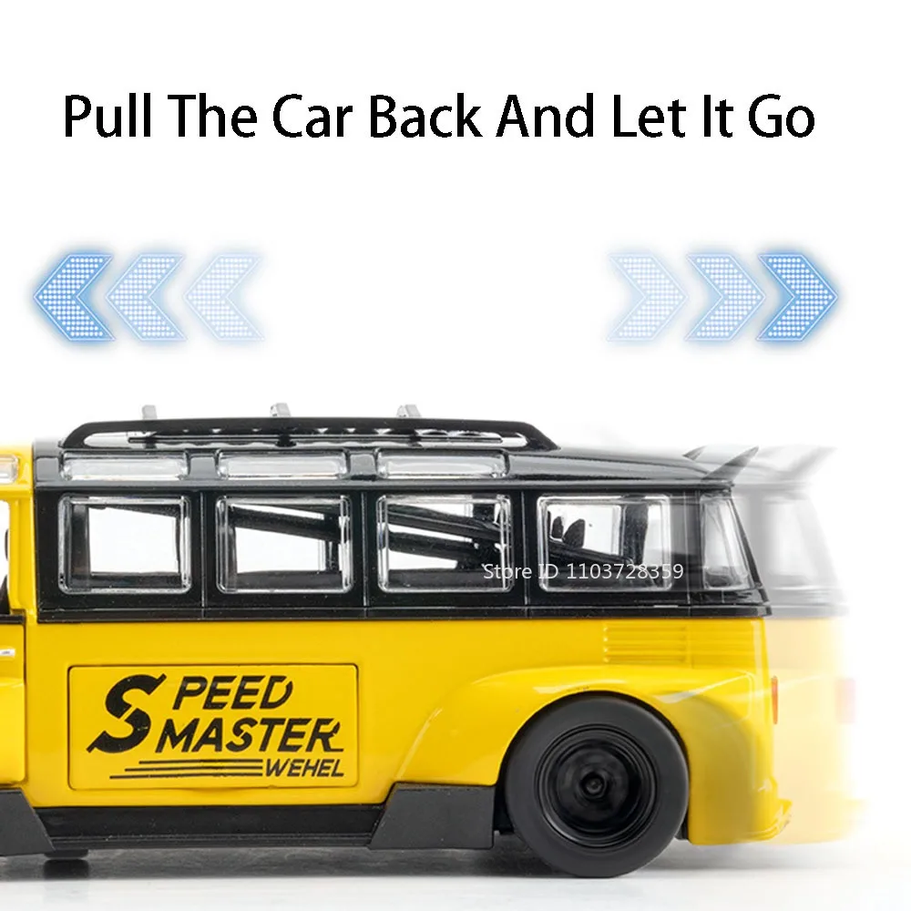 Modelo en miniatura de autobús T1 1:32, coches de juguete de aleación fundidos a presión, modelos de autobuses de dos pisos, puertas con luz de sonido, espalda abierta, regalos para niños