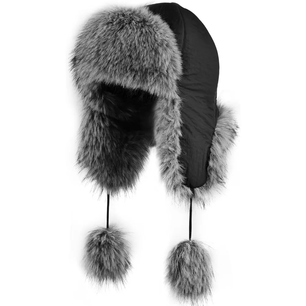 

Women Faux Fur Trapper Hat with Pompoms Warm Classic Ear Flaps Fuzzy Bobble Cap Warm Outdoor Ski Snow Cap for Women and Men