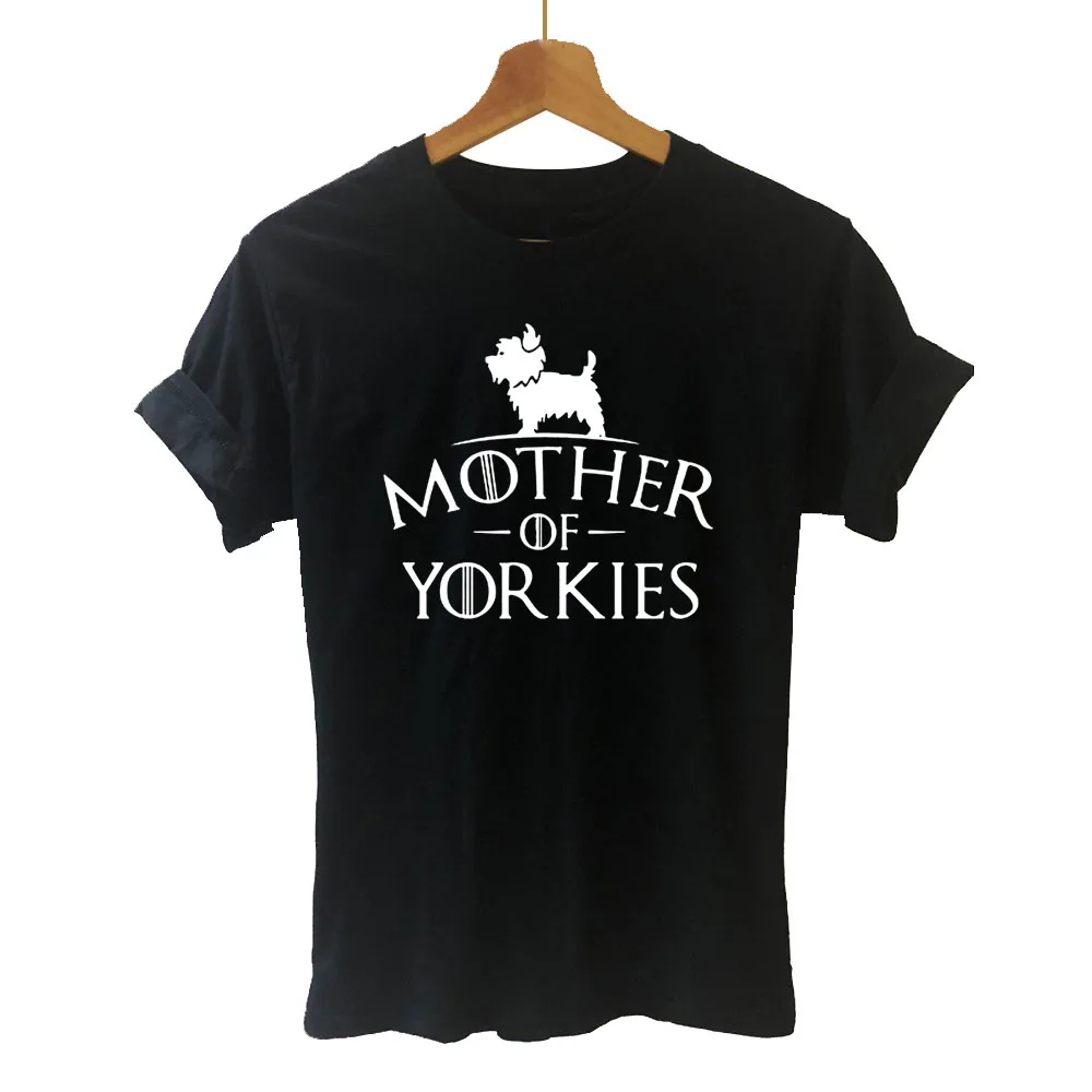 

New Mother of Yorkies Yorkshire Terrier Mom T Shirt Short Sleeve O-Neck Cotton T-shirt Girls Tee Tops Woman Clothing