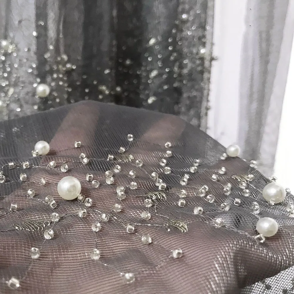 Meteor Pearl Embroidered Tulle Curtains for Living Room Light Luxury Beads White/Grey Sheer Volie for Balcony ZH452 #VT