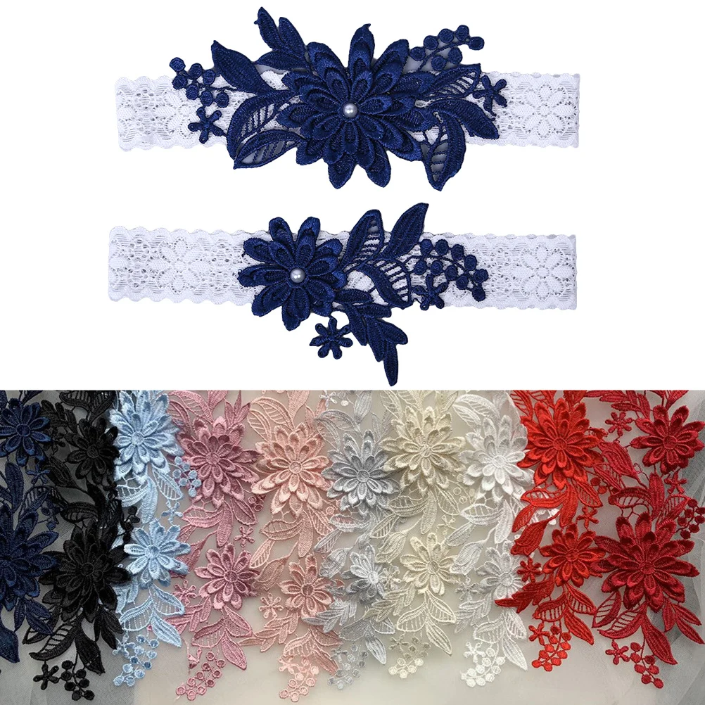 

1 Pair Bridal Garter Wedding Leg Band Adjustable Lace Navy Blue Floral Accessory For Bride Special Occasions Socks