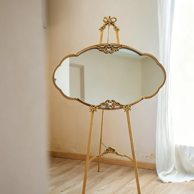 Luxury Painting Rack Decor Mirror Aesthetic Retro Living Room Decorative Mirror Elegant Gold Mirrors for Makeup Home Ornaments