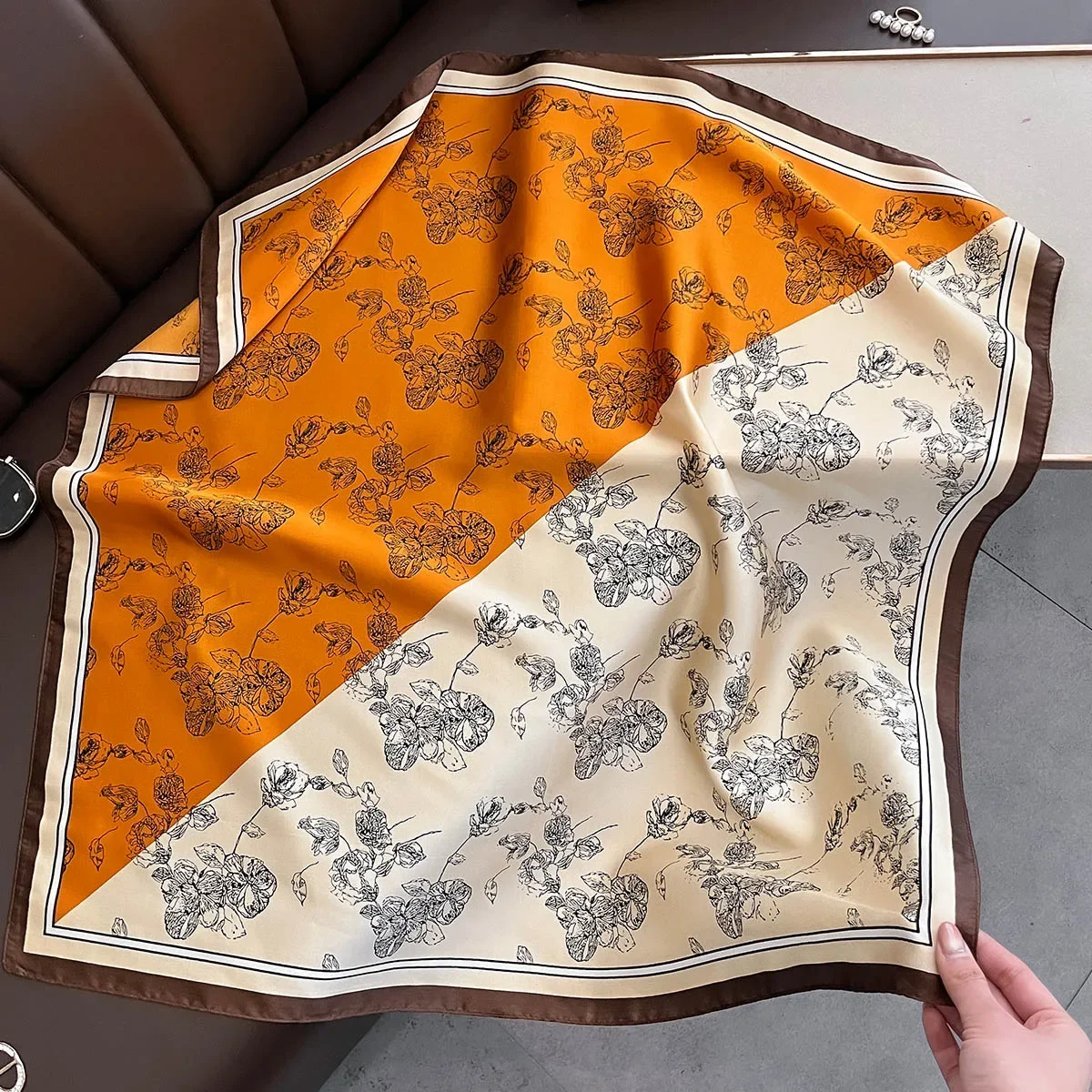 Pañuelos cuadrados de seda con estampado Floral para mujer, pañuelos para la cabeza, corbata para el cuello, Foulard de verano, Hijab, pañuelo para mujer, 70x70cm