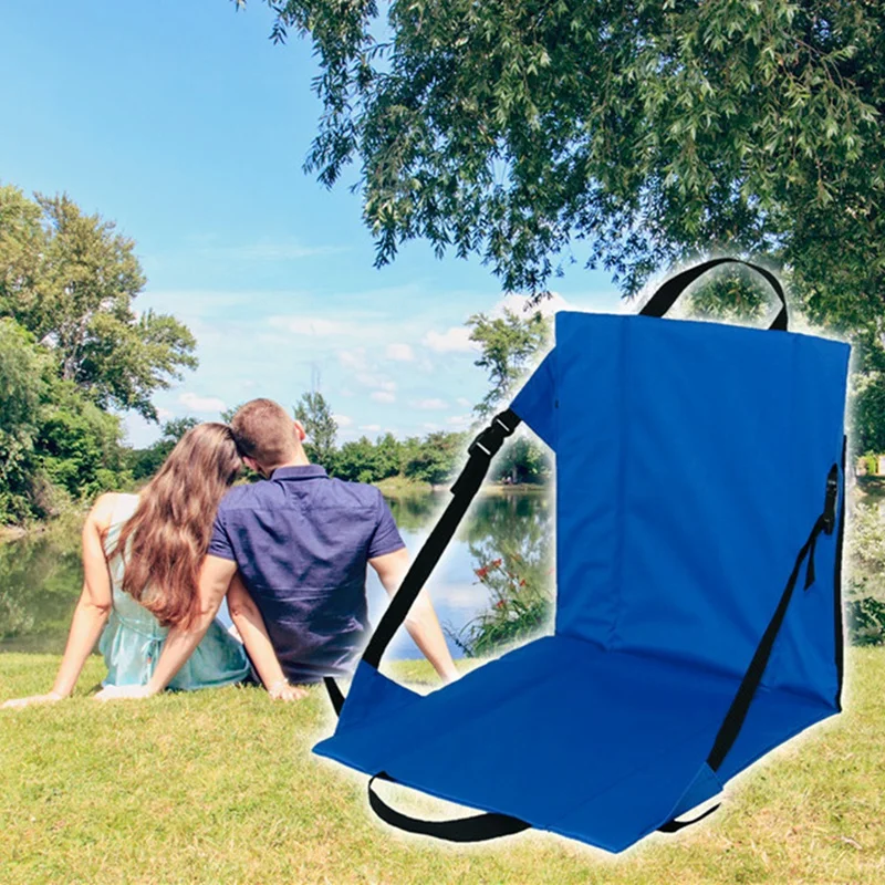 Camping Folding Seat Cushion With Backrest Outdoor Stadium Grass Beach Chair Camp Rest Cushion Black