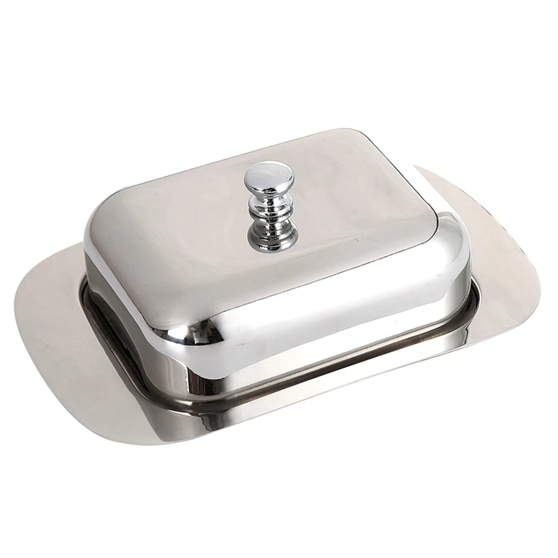 

2X Luxious Stainless Steel Butter Dish Box Container Shiny Cheese Server Storage Keeper Tray With Easy To Hold Lid